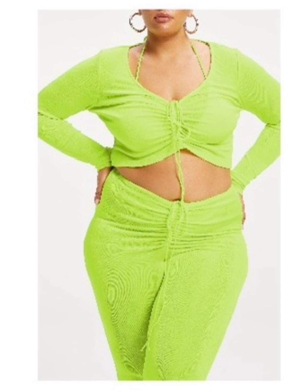Good American Neon Lime Ruched Front Swim Coverup Pants - Picture 2 of 2